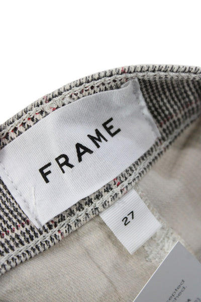 Frame Womens Cropped Plaid Pants Gray Button Size 27