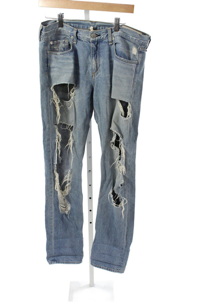 Rag & Bone Jean Mens Straight Jeans Blue Button High Rise Distressed Size 30