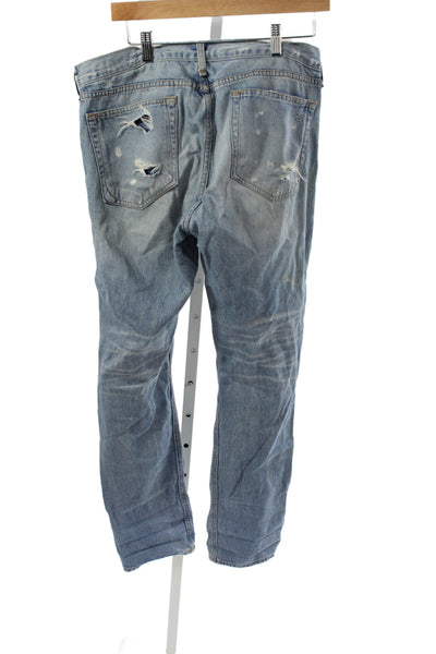 Rag & Bone Jean Mens Straight Jeans Blue Button High Rise Distressed Size 30
