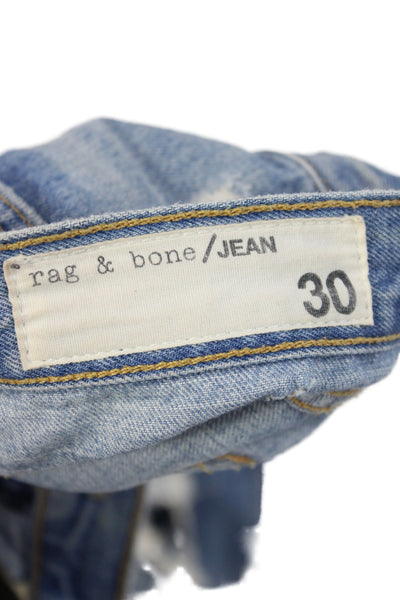 Rag & Bone Jean Mens Straight Jeans Blue Button High Rise Distressed Size 30