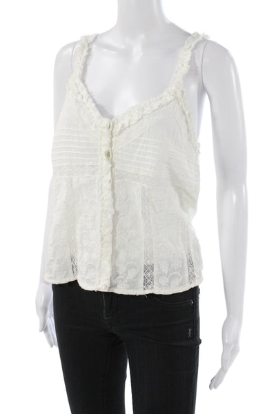 Zara Women Floral V-Neck Camisole 100% Cotton Sleeveless Boho Button Size M