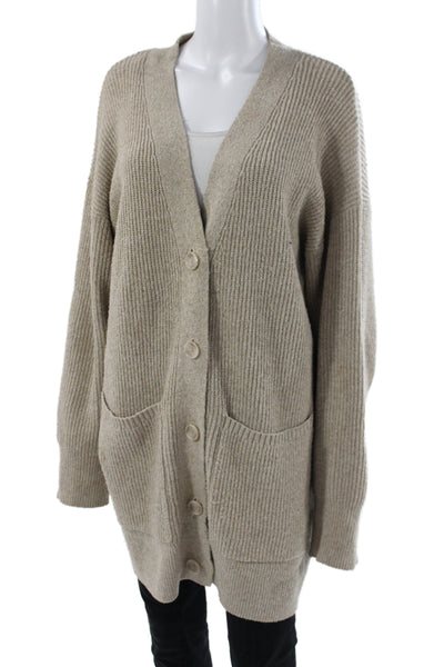 Zara Womens Cardigan Beige V-Neck Long Sleeve Polyester Casual Size M