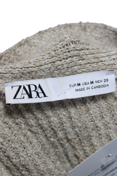 Zara Womens Cardigan Beige V-Neck Long Sleeve Polyester Casual Size M