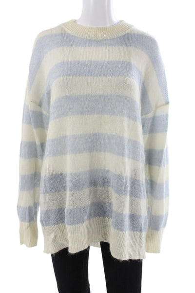 Munthe Women Blue Striped Mohair Pullover Long Sleeve Crew Neck Size 38