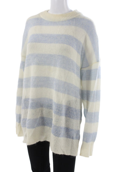 Munthe Women Blue Striped Mohair Pullover Long Sleeve Crew Neck Size 38