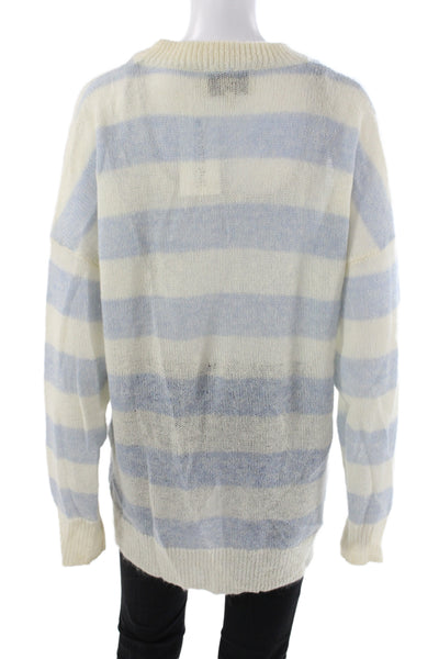 Munthe Women Blue Striped Mohair Pullover Long Sleeve Crew Neck Size 38