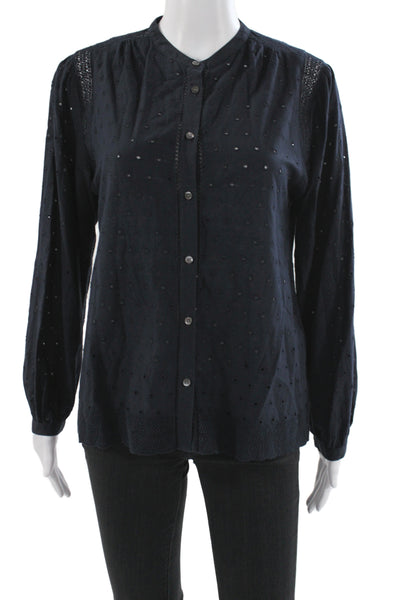 J Crew Women Black Polka Dot Collared Button Long Sleeve Boho Blouse Size 8
