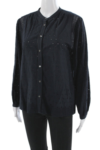 J Crew Women Black Polka Dot Collared Button Long Sleeve Boho Blouse Size 8