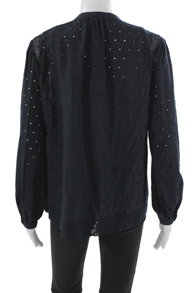 J Crew Women Black Polka Dot Collared Button Long Sleeve Boho Blouse Size 8