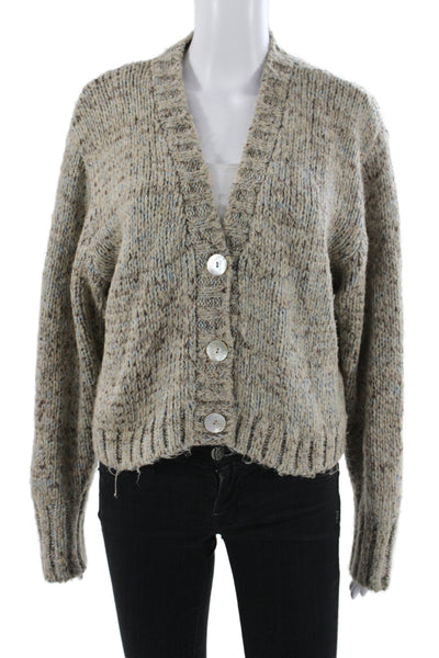 Zara Women Cardigan Beige V Neck Long Sleeve Acrylic Solid Casual Size S
