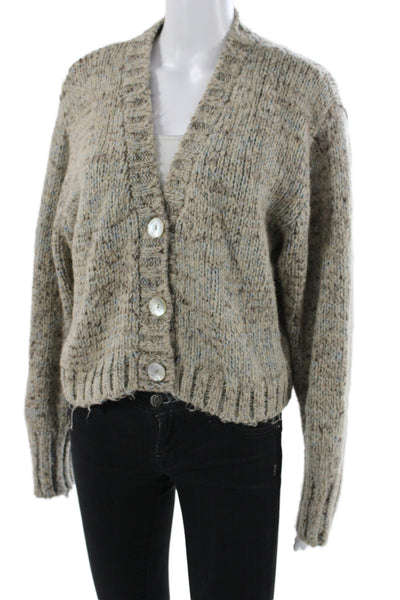 Zara Women Cardigan Beige V Neck Long Sleeve Acrylic Solid Casual Size S