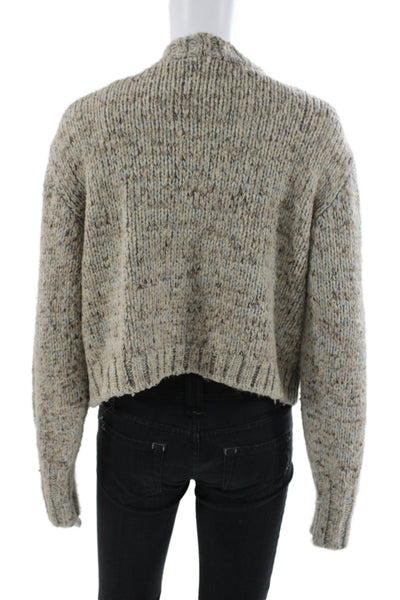 Zara Women Cardigan Beige V Neck Long Sleeve Acrylic Solid Casual Size S