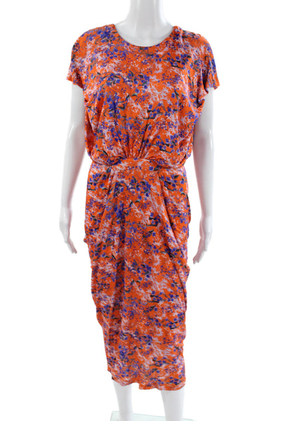 Saloni Womens Blouson Floral Mid-Calf Viscose Zip Round Neck Dress Size 6