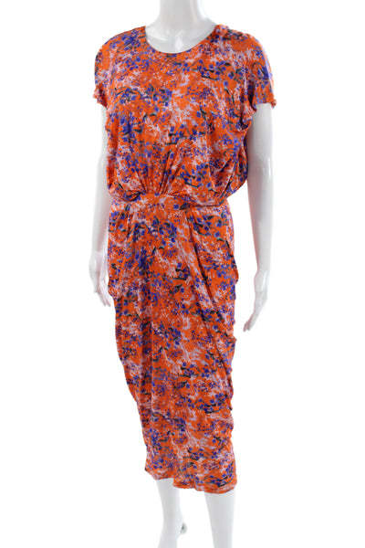 Saloni Womens Blouson Floral Mid-Calf Viscose Zip Round Neck Dress Size 6