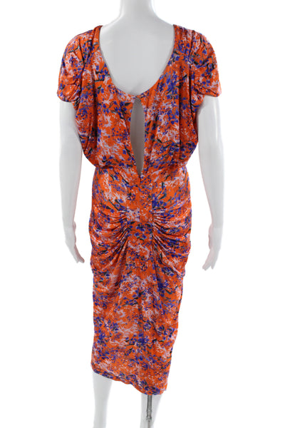Saloni Womens Blouson Floral Mid-Calf Viscose Zip Round Neck Dress Size 6