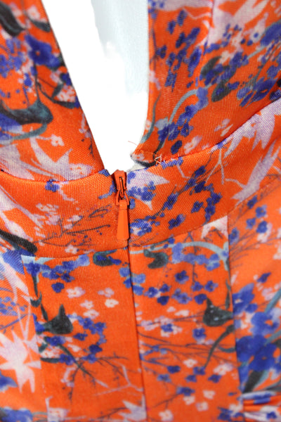 Saloni Womens Blouson Floral Mid-Calf Viscose Zip Round Neck Dress Size 6