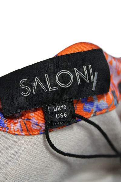 Saloni Womens Blouson Floral Mid-Calf Viscose Zip Round Neck Dress Size 6
