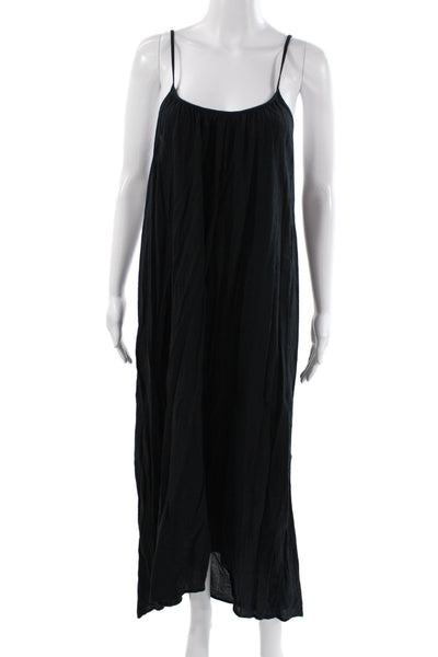 Madewell Women Black Maxi Dress Sleeveless Scoop Neck Cotton Mid-Calf Size M