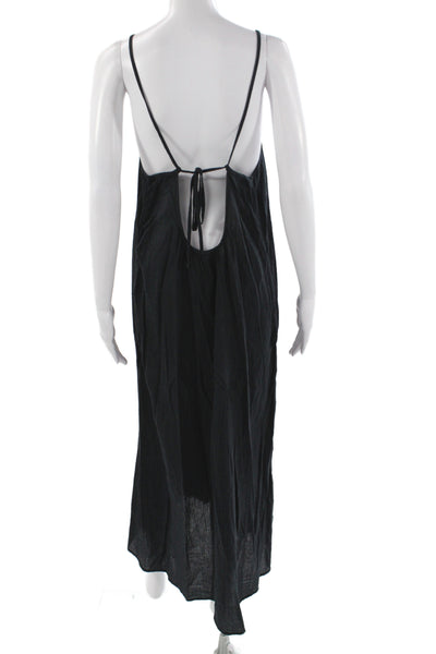 Madewell Women Black Maxi Dress Sleeveless Scoop Neck Cotton Mid-Calf Size M