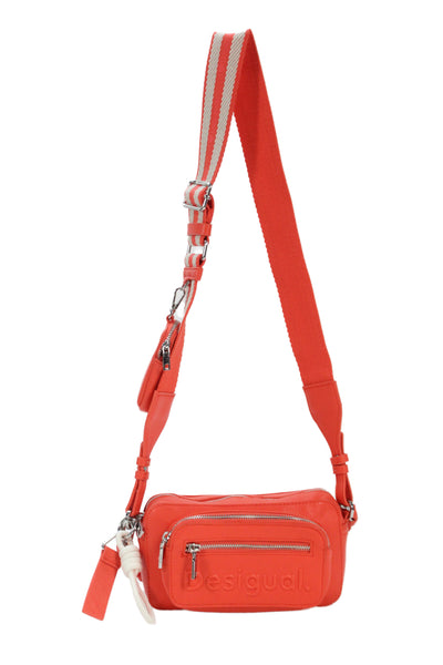 Desigual Womens Faux Leather Silver Tone Crossbody Shoulder Handbag Orange