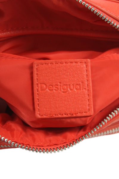 Desigual Womens Faux Leather Silver Tone Crossbody Shoulder Handbag Orange