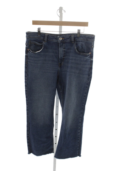 Zara Women Cropped Mid Rise Blue Cotton Blend Jeans Size 14