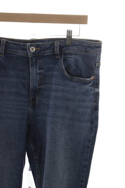 Zara Women Cropped Mid Rise Blue Cotton Blend Jeans Size 14