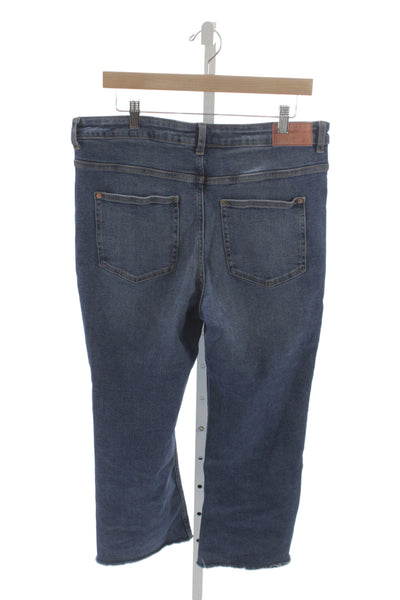 Zara Women Cropped Mid Rise Blue Cotton Blend Jeans Size 14