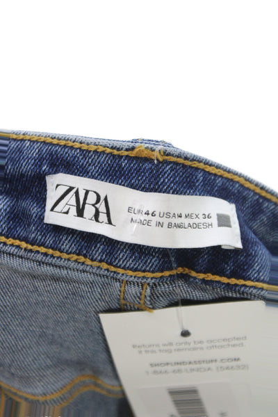 Zara Women Cropped Mid Rise Blue Cotton Blend Jeans Size 14