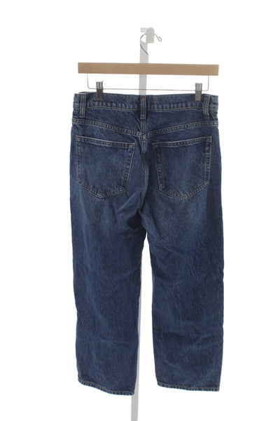 Reformation Women Blue Cropped High Rise Jeans Cotton Blend Button Fly Size 26