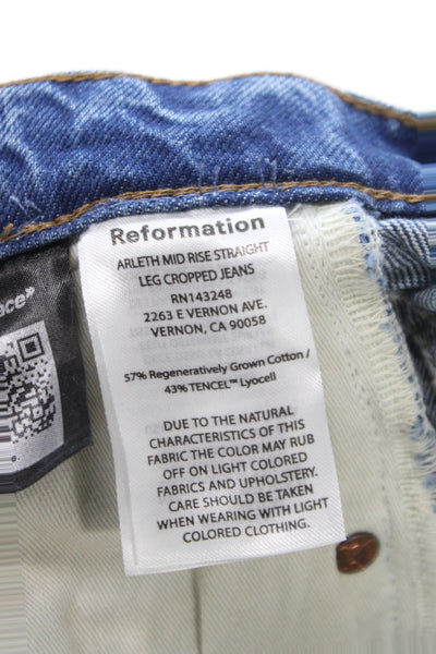 Reformation Women Blue Cropped High Rise Jeans Cotton Blend Button Fly Size 26