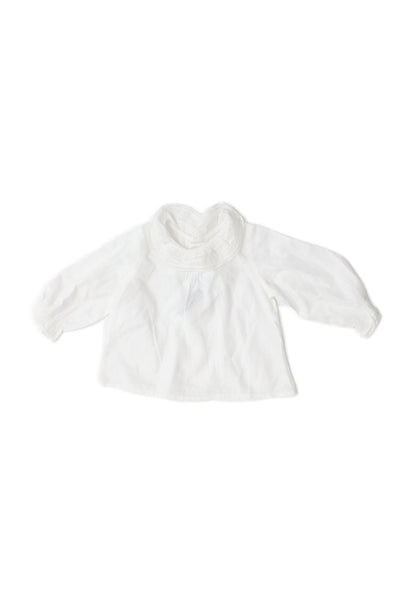 Bonpoint Girls Cotton Collar Lace Trim Long Sleeve Blouse Top White Size 6M