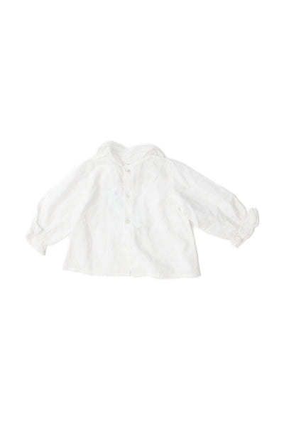 Bonpoint Girls Cotton Collar Lace Trim Long Sleeve Blouse Top White Size 6M