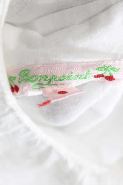 Bonpoint Girls Cotton Collar Lace Trim Long Sleeve Blouse Top White Size 6M