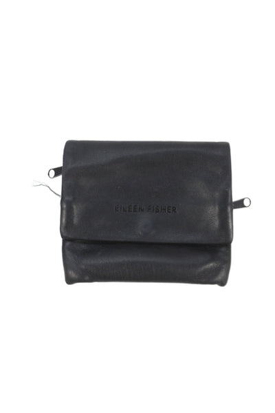 Eileen Fisher Womens Leather Flap Button Closure Wallet Black