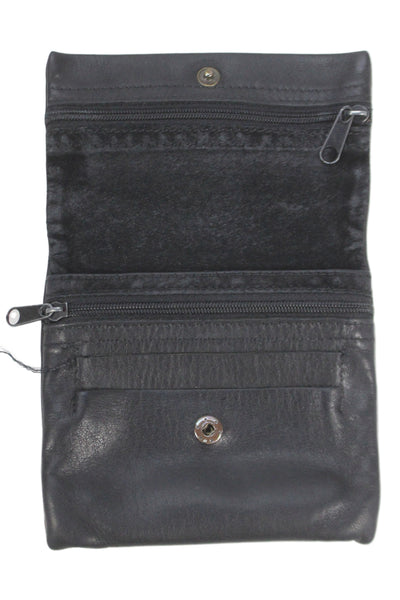Eileen Fisher Womens Leather Flap Button Closure Wallet Black