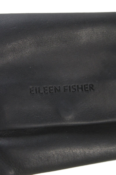 Eileen Fisher Womens Leather Flap Button Closure Wallet Black