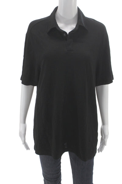 Zegna Mens Black 100% Wool Collared Polo Short Sleeve Size L