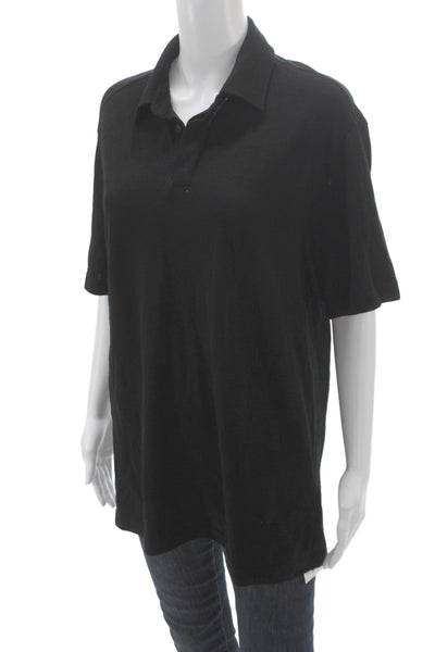 Zegna Mens Black 100% Wool Collared Polo Short Sleeve Size L