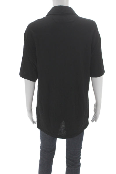 Zegna Mens Black 100% Wool Collared Polo Short Sleeve Size L