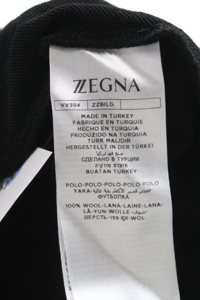 Zegna Mens Black 100% Wool Collared Polo Short Sleeve Size L