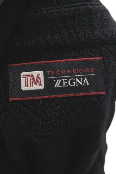 Zegna Mens Black 100% Wool Collared Polo Short Sleeve Size L