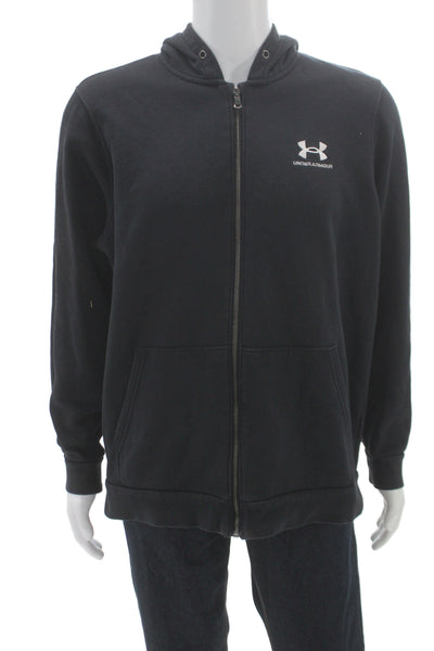 Under Armour Mens Full Zip Hoodie Black High Neck Long Sleeve Size L