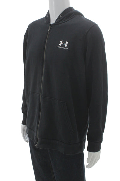 Under Armour Mens Full Zip Hoodie Black High Neck Long Sleeve Size L
