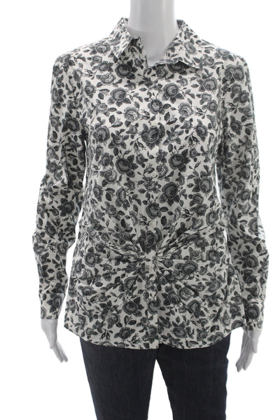 Thakoon Women Black Floral Collared Tunic Blouse Long Sleeve Button Cuff Size M