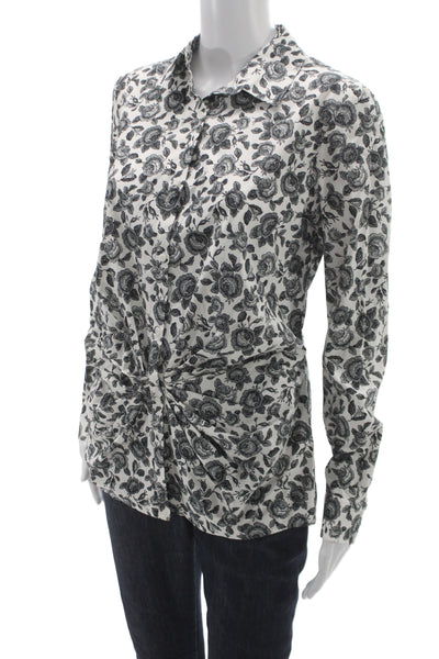 Thakoon Women Black Floral Collared Tunic Blouse Long Sleeve Button Cuff Size M