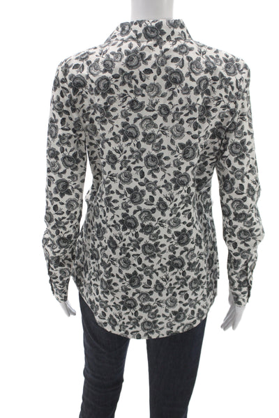 Thakoon Women Black Floral Collared Tunic Blouse Long Sleeve Button Cuff Size M