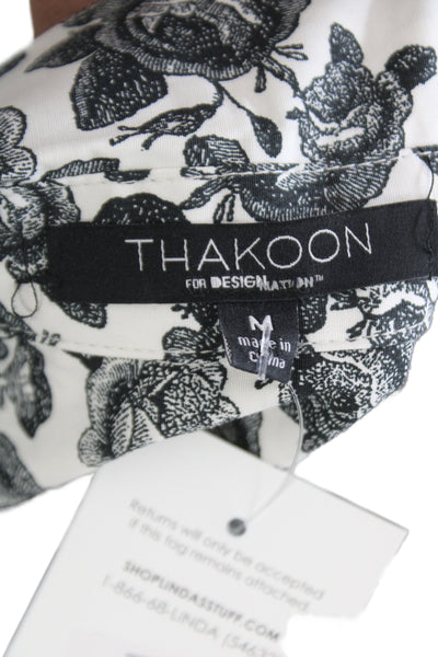 Thakoon Women Black Floral Collared Tunic Blouse Long Sleeve Button Cuff Size M