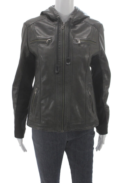 Carbon2Cobalt Womens Biker Lamb Leather Jacket Brown Zip Long Sleeve Size S