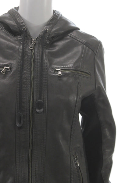 Carbon2Cobalt Womens Biker Lamb Leather Jacket Brown Zip Long Sleeve Size S